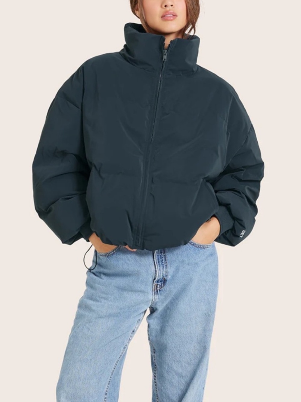 SET Active Women's Dark Teal Puffer Pea Coat